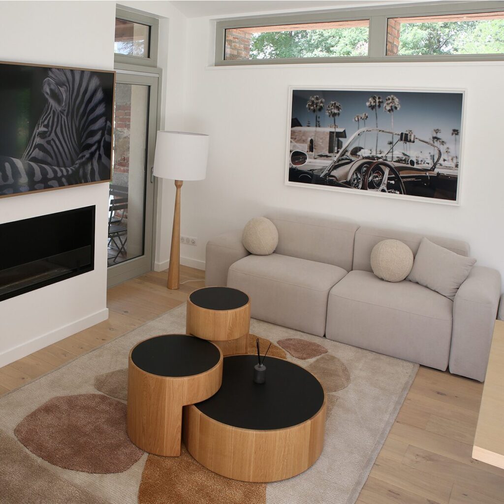 1 Espace salon meuble sur mesure canape cheminee